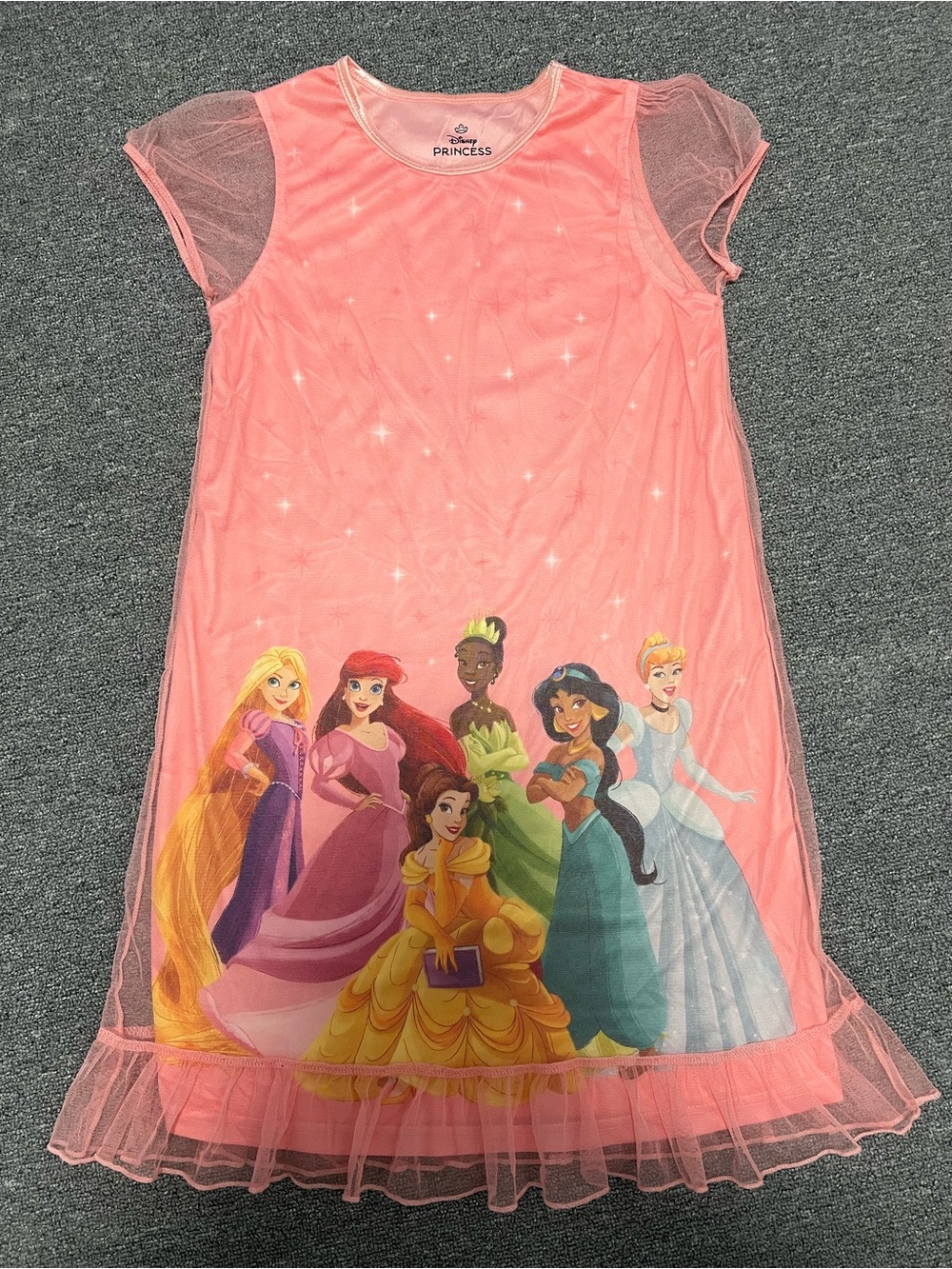 Disney Princess Coral Pink Girls' Nightgown with Tulle Sleeves